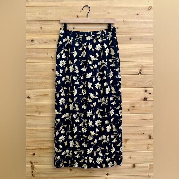 Vintage Jones New York Size 6 Petite 100% Silk Floral Print Midi Length Skirt - Picture 1 of 12